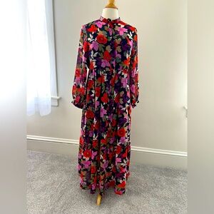 Maggy London Multicolor Floral Long Sleeve Maxi Dress